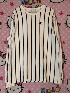 (5/$25 OR 3/$17) Champion White Long Sleeve Tee with Black Pinstripes